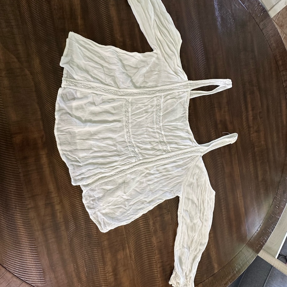 American Eagle Outfitters White Ruched Long Sleeve Blouse